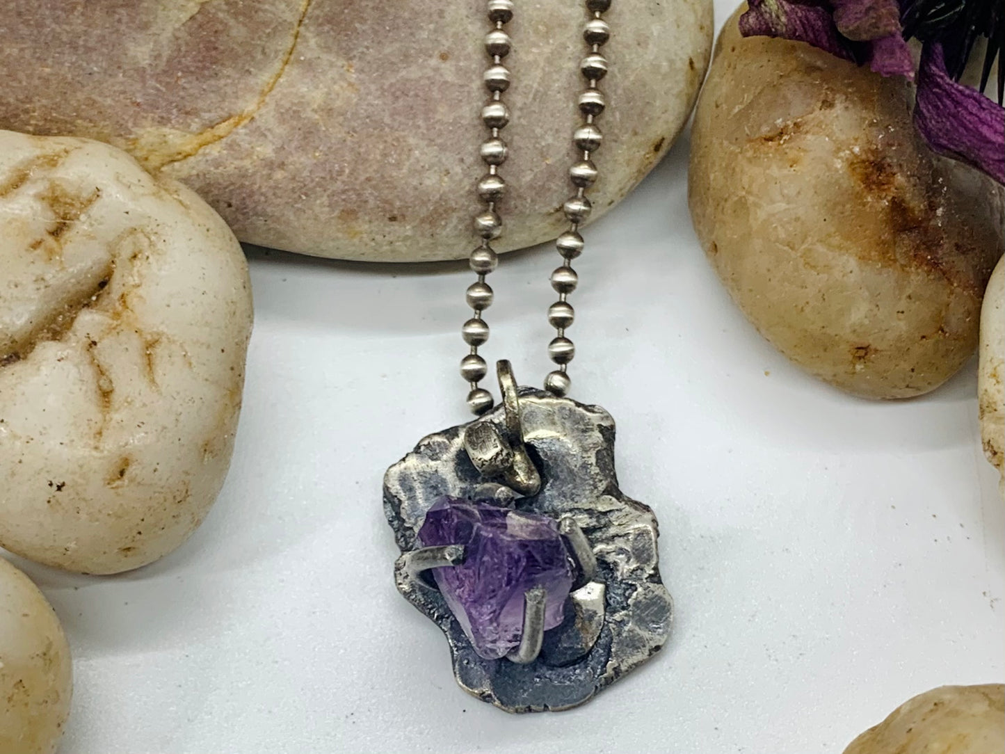 Sterling Silver Raw Amethyst Crystal Treasure Necklace # 3