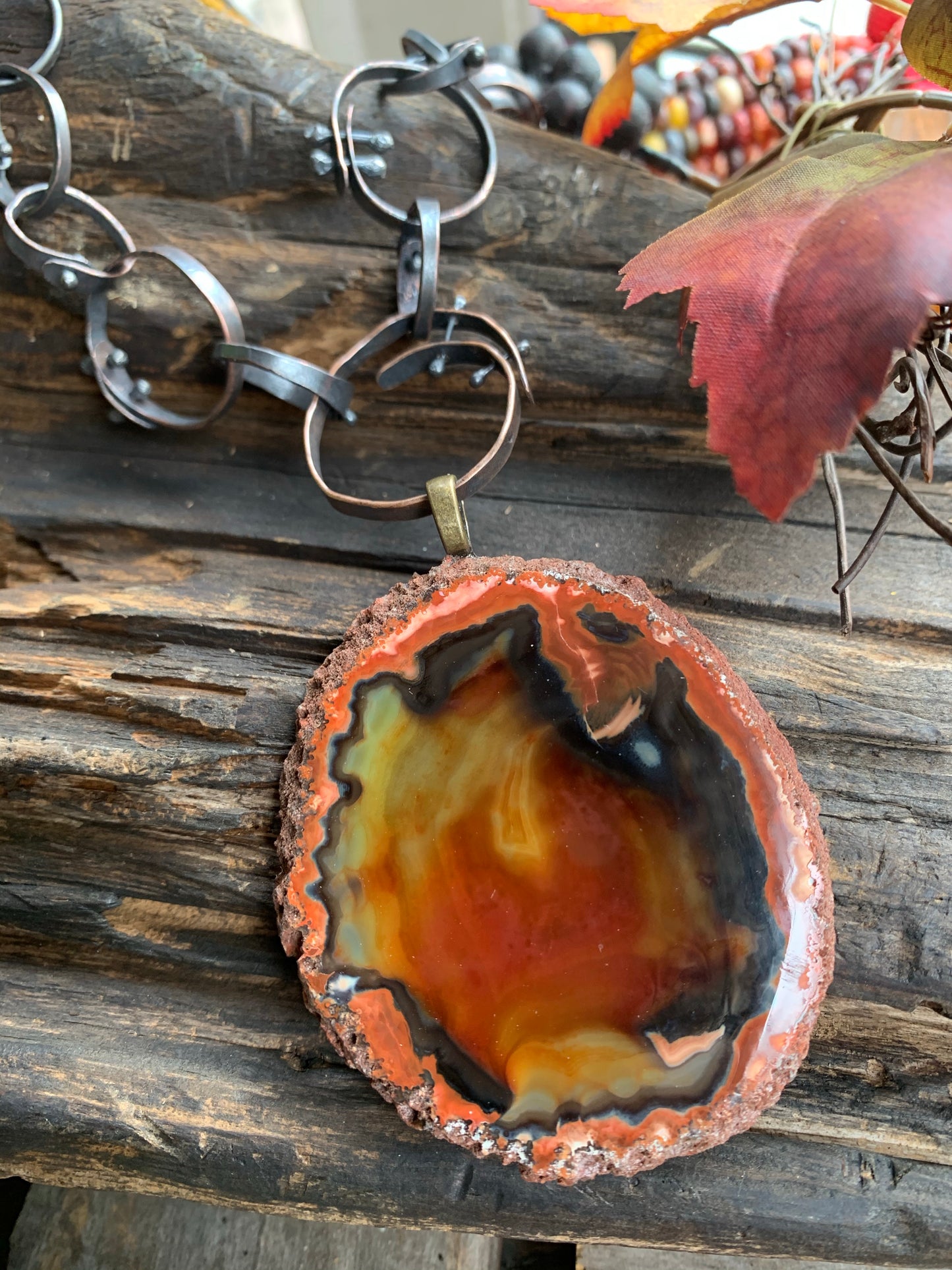 Fall Collection Autumn Agate Link Necklace