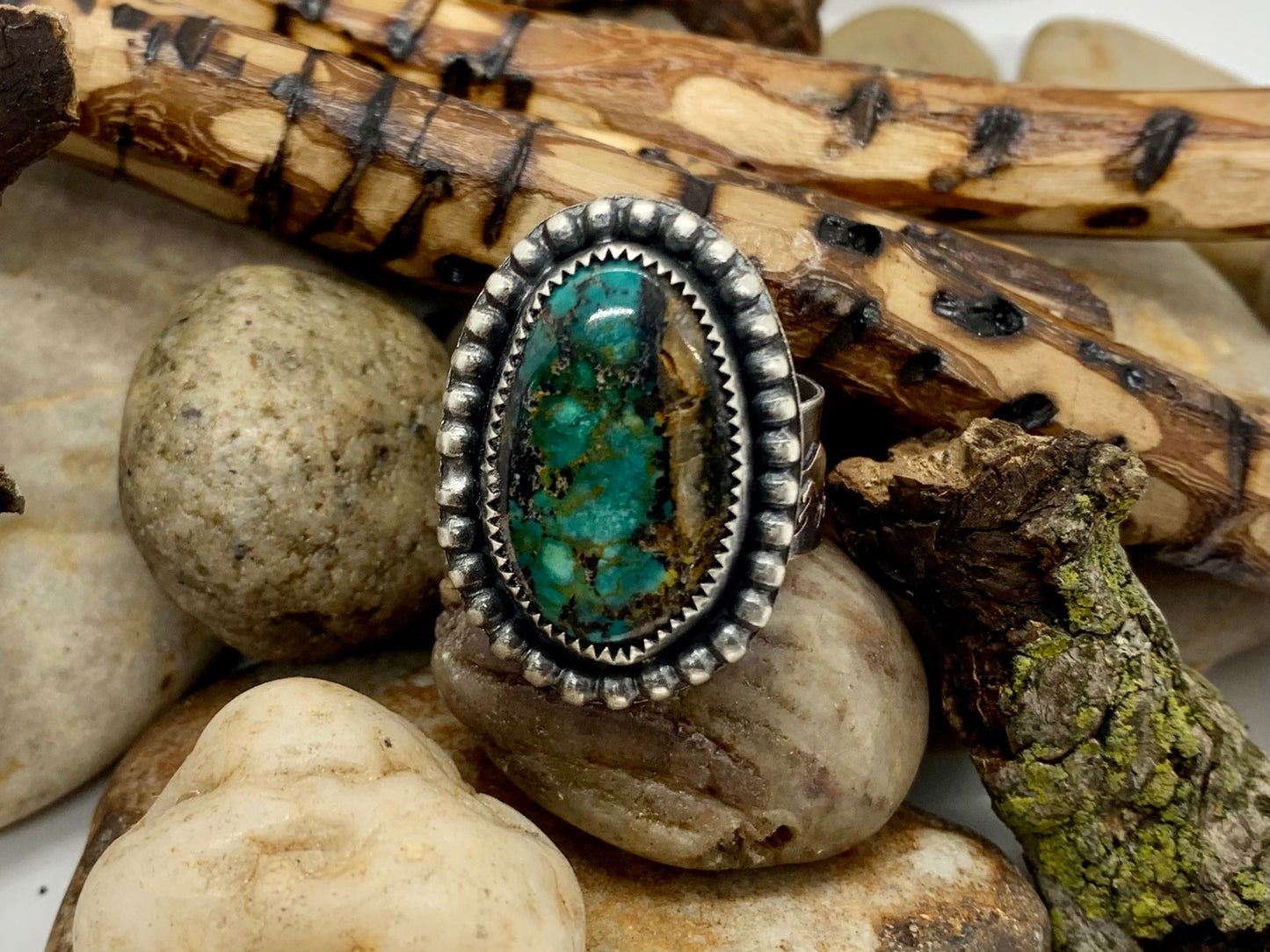 Sterling Silver  Copper Hubei Turquoise Adjustable Ring