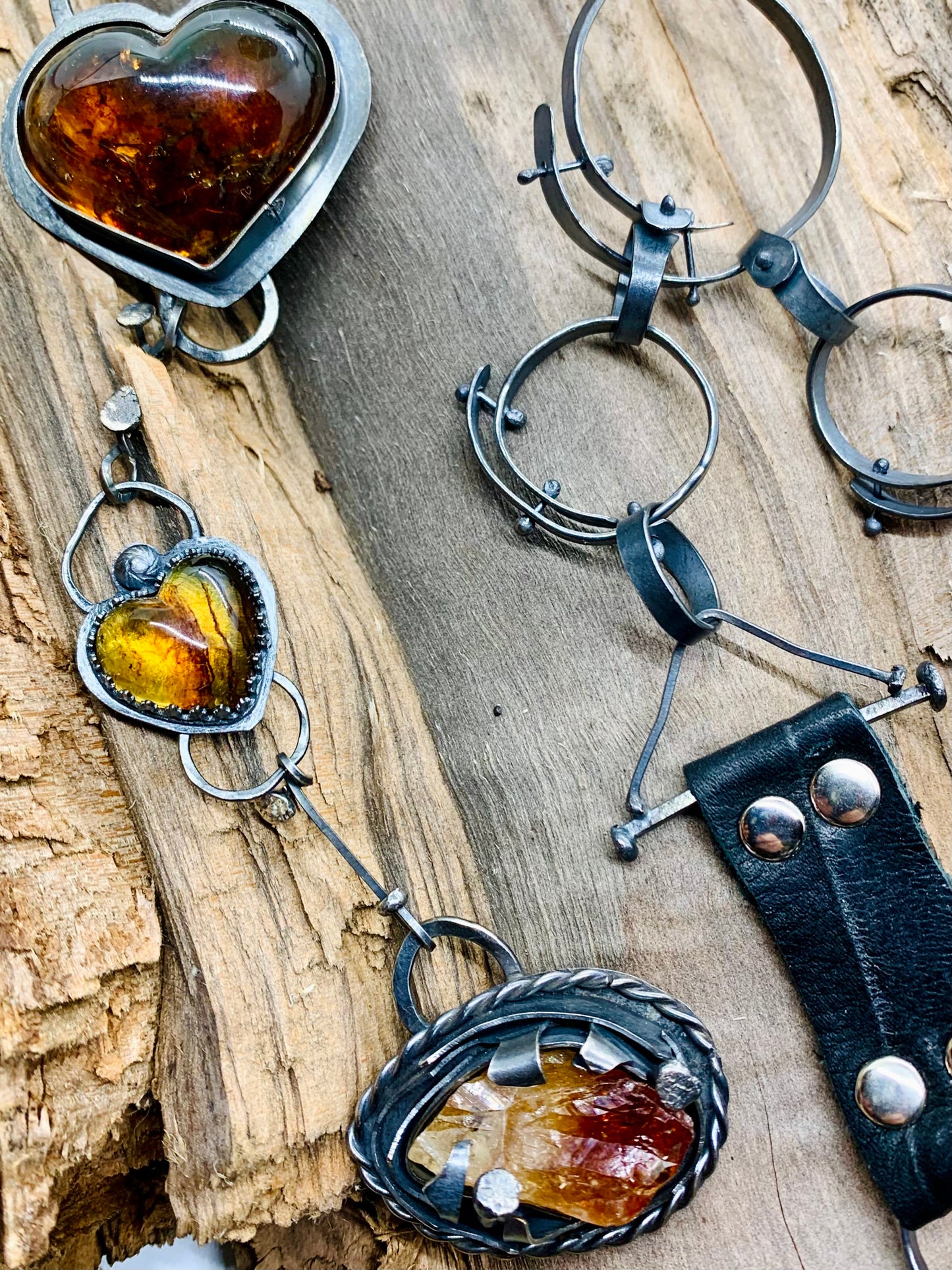 Sterling Silver Bronze Amber Raw Citrine Choker