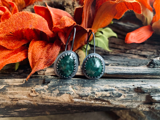 Fall Collection Oxidized Sterling Silver Rose Cut Emerald Earrings (1)