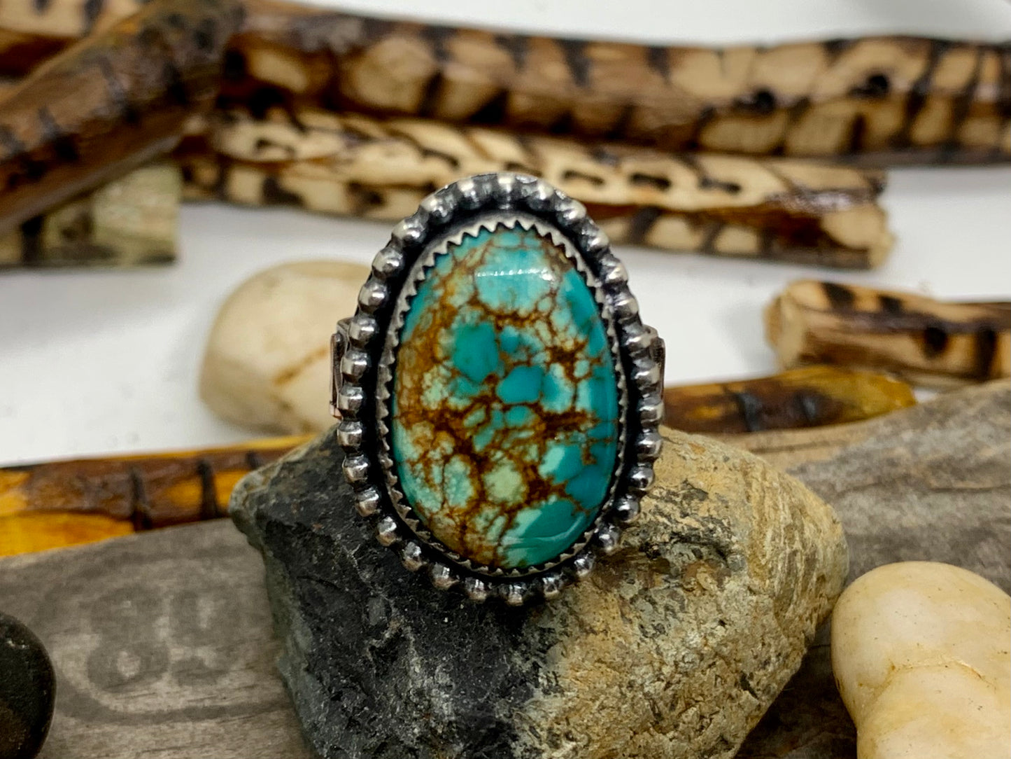 Sterling Silver Copper Hubei Turquoise Adjustable Ring (E)