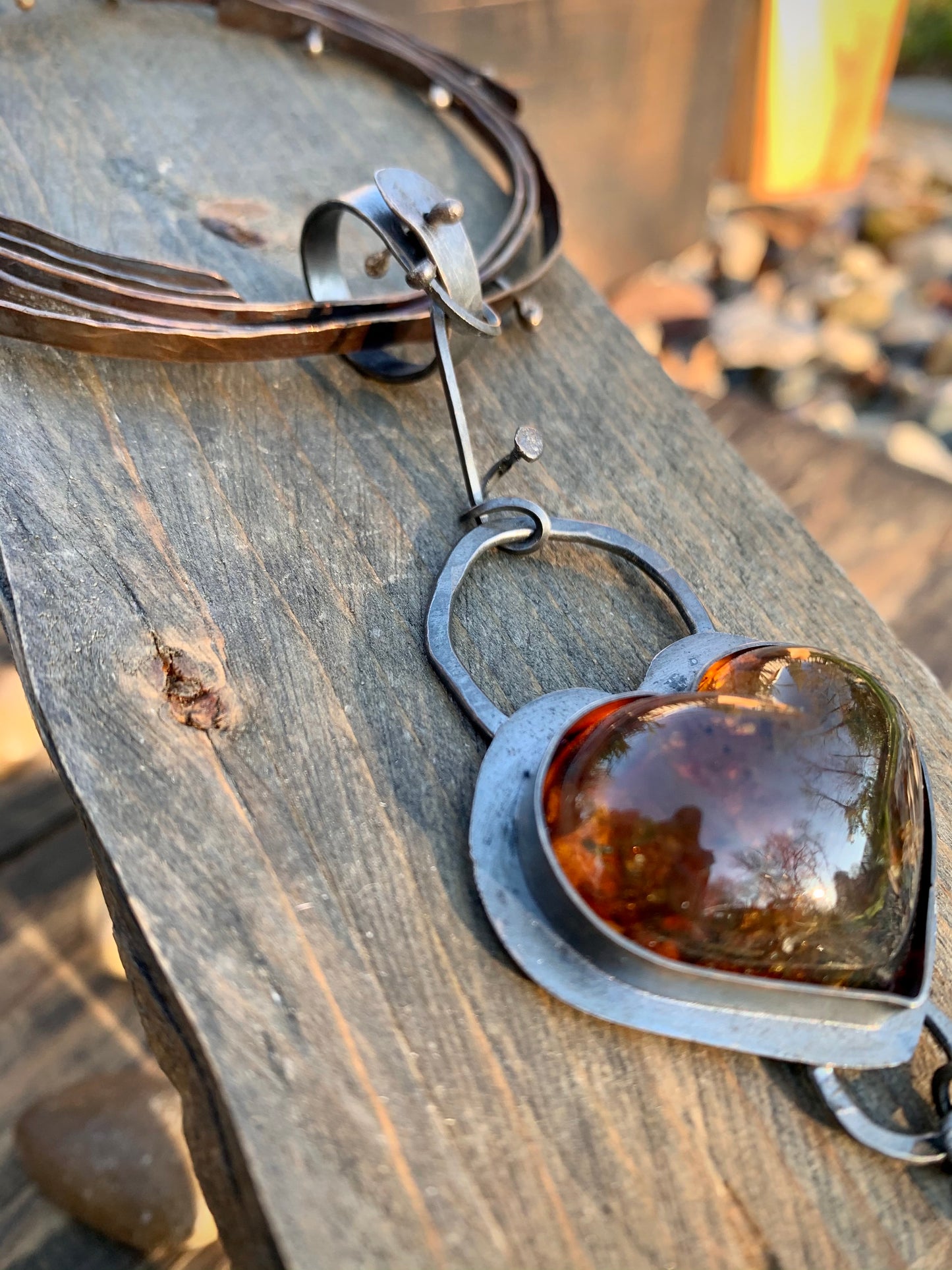 Sterling Silver Bronze Amber Raw Citrine Choker