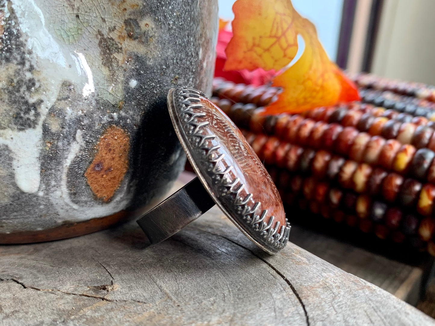 Sterling Silver Fossil Adjustable Ring