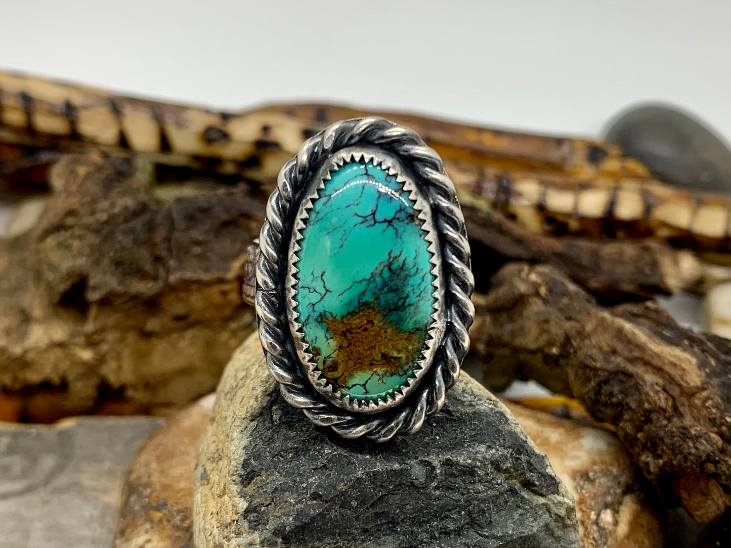 Sterling Silver Copper Hubei Turquoise Adjustable Ring (D)