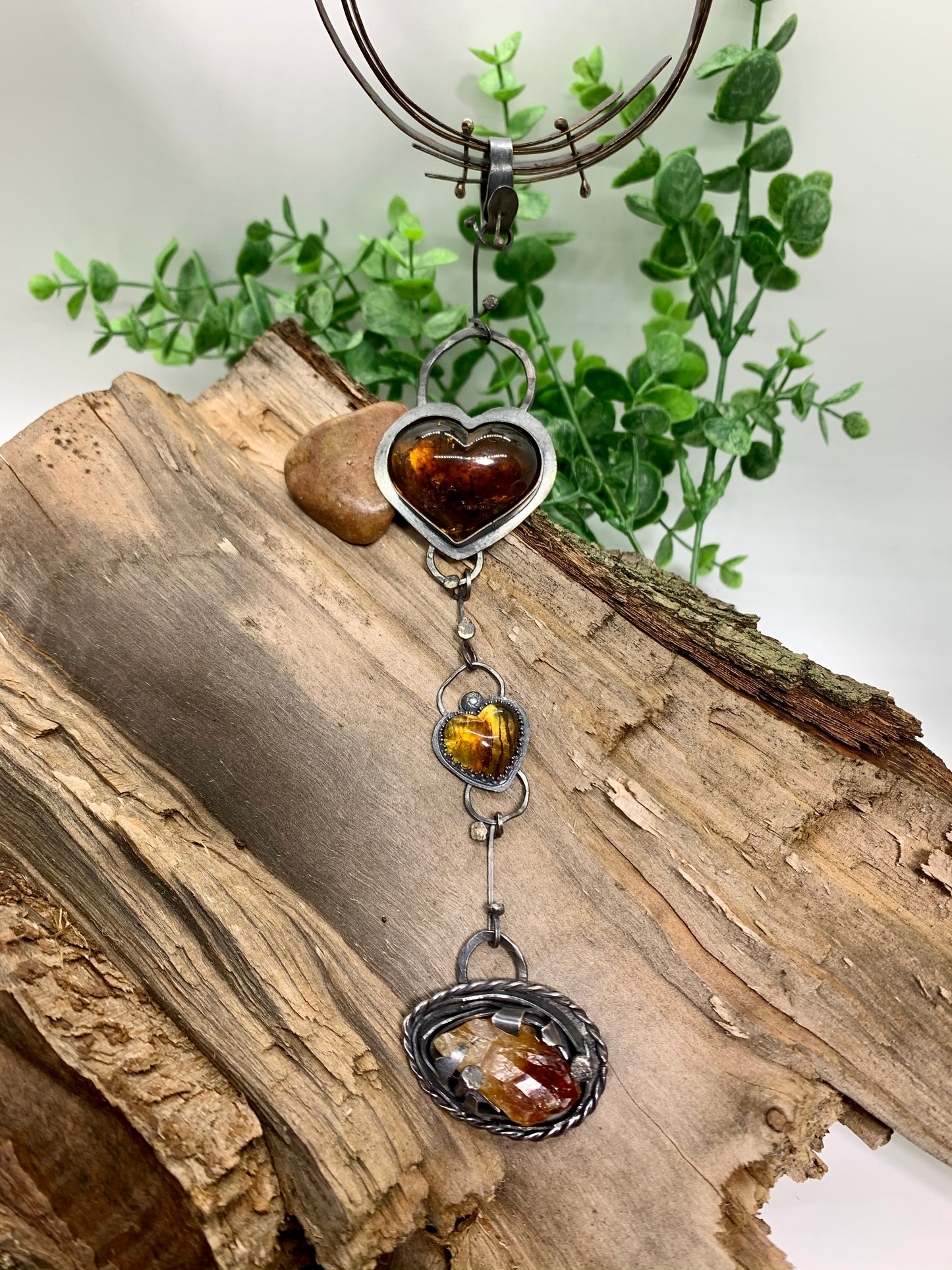 Sterling Silver Bronze Amber Raw Citrine Choker