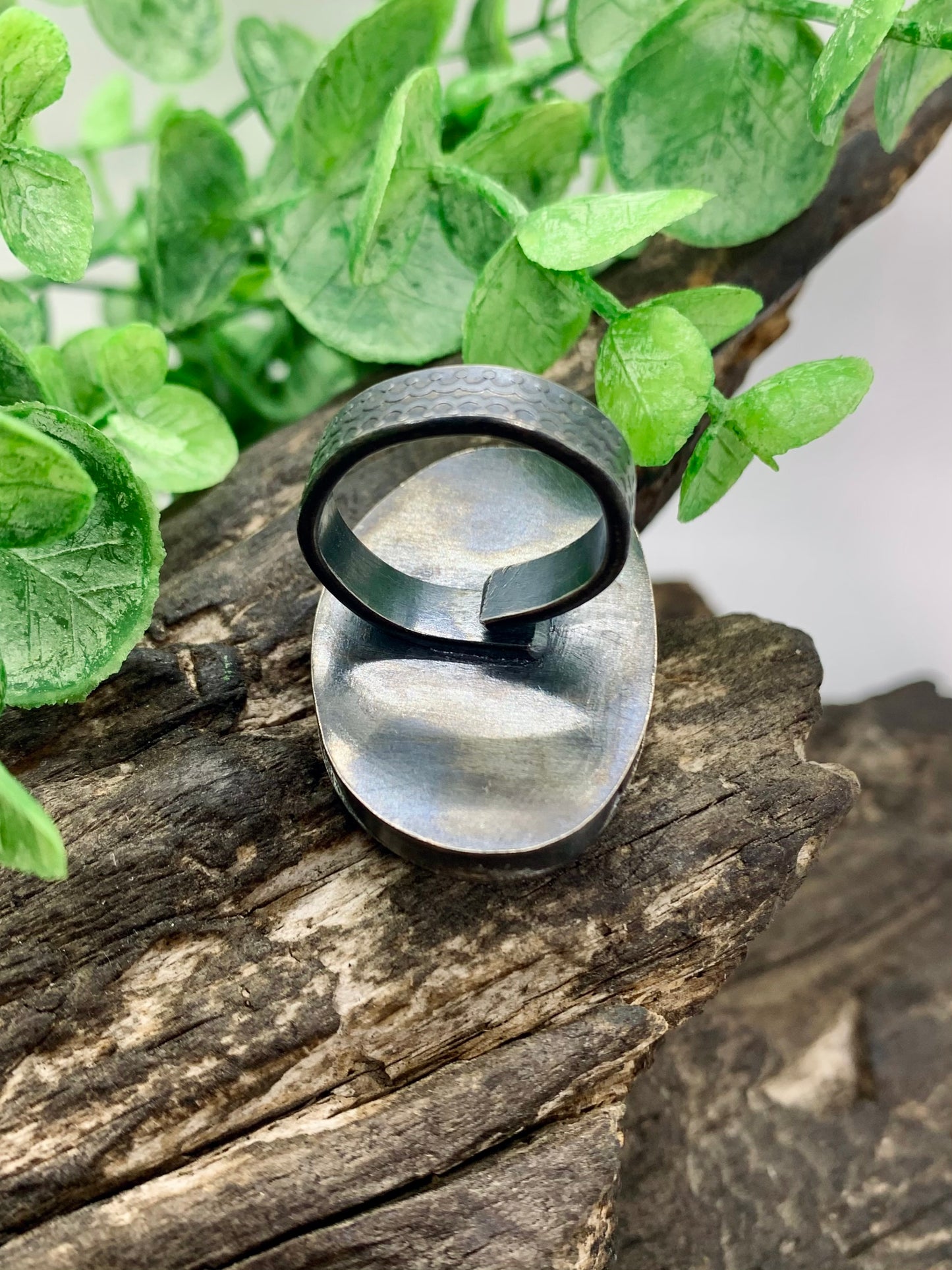 Art Deco Vintage Glass Sterling Silver Hollow Form (adjustable custom size) Ring