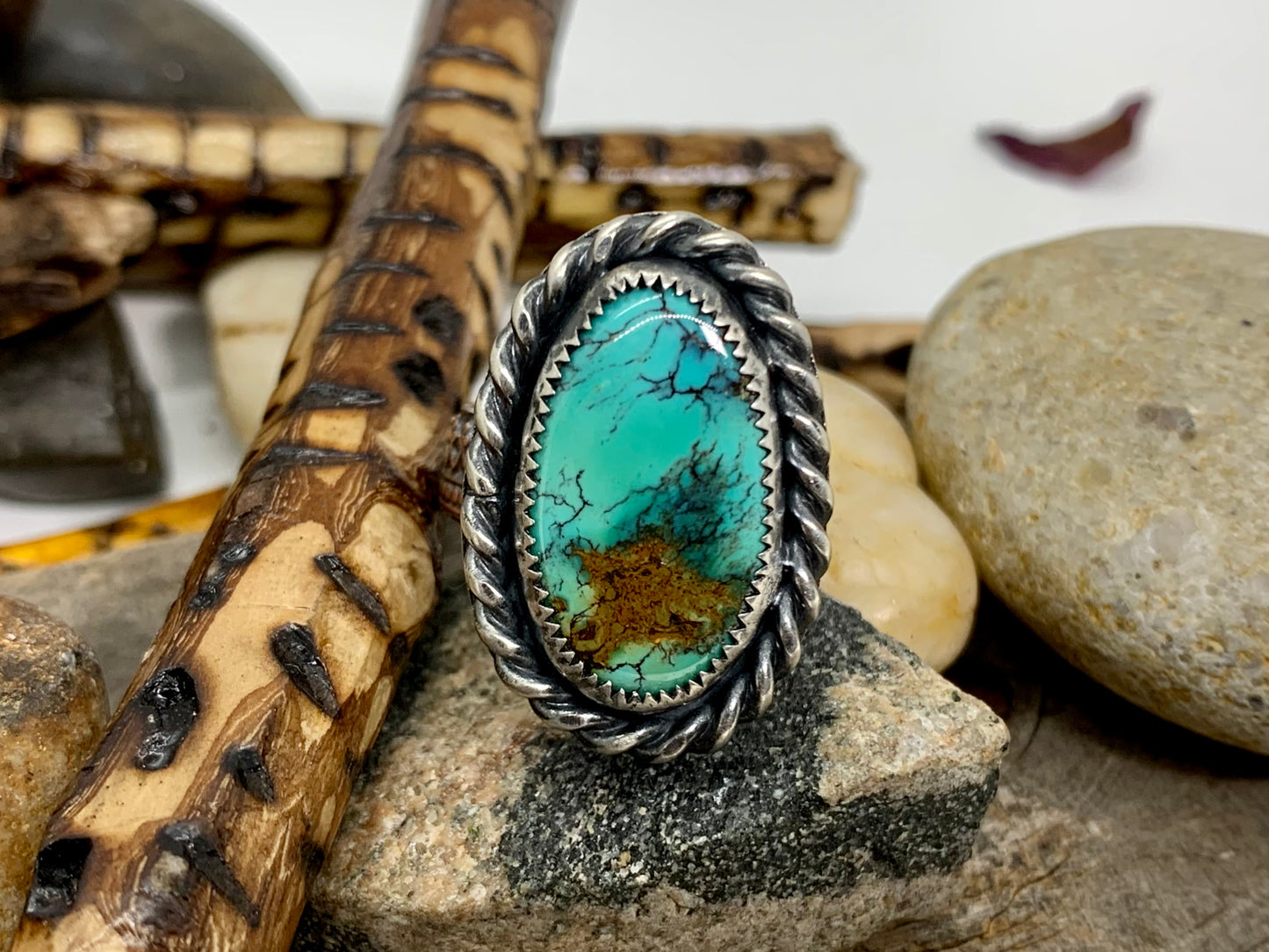 Sterling Silver Copper Hubei Turquoise Adjustable Ring (D)