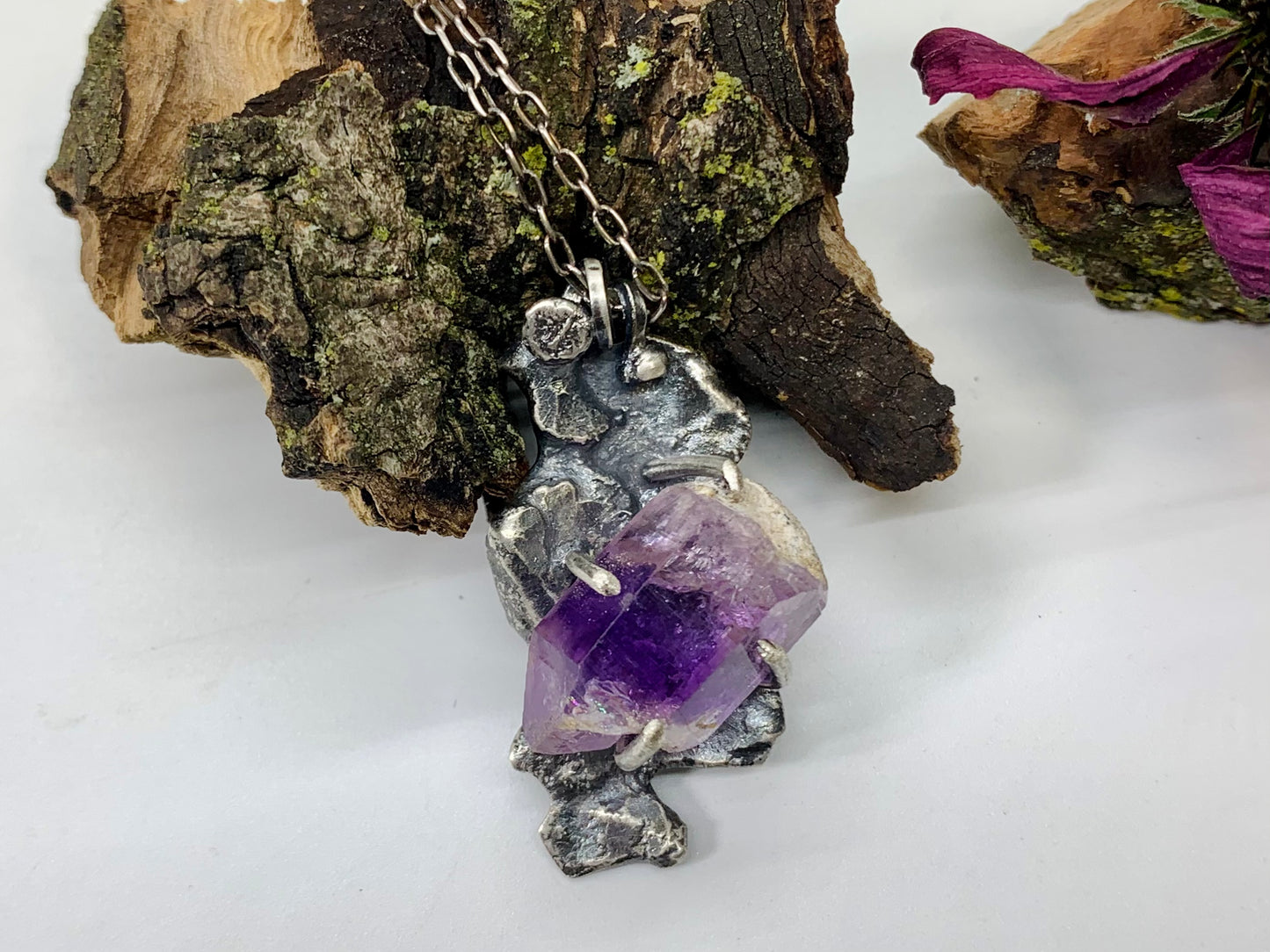 Sterling Silver  Amethyst Crystal Treasure Necklace # 7