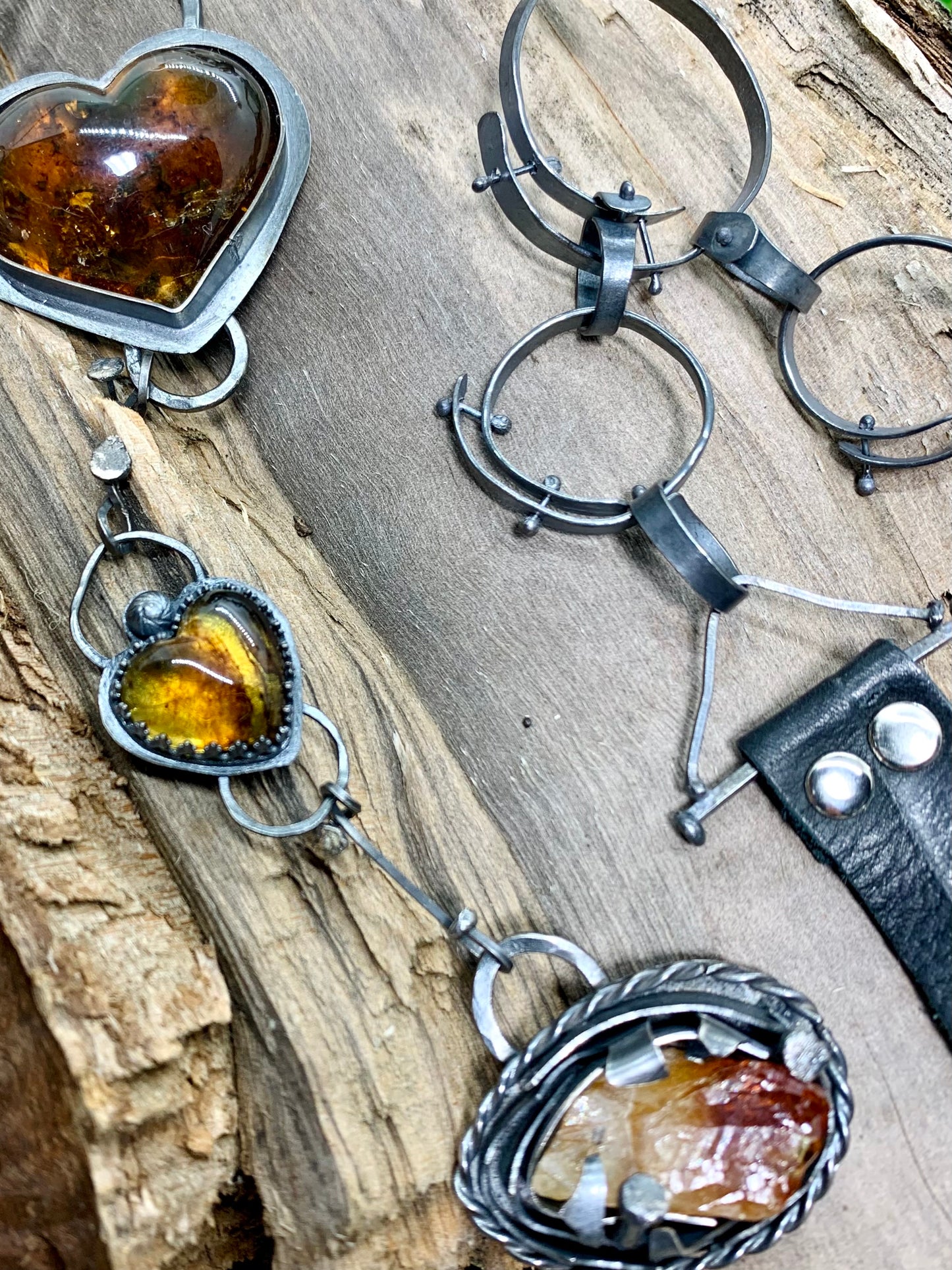 Sterling Silver Bronze Amber Raw Citrine Choker