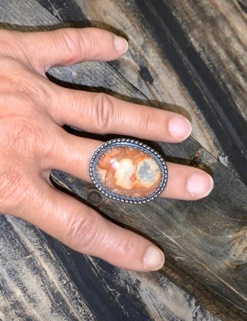 Crazy Lace Agate Sterling Silver Custom size Ring