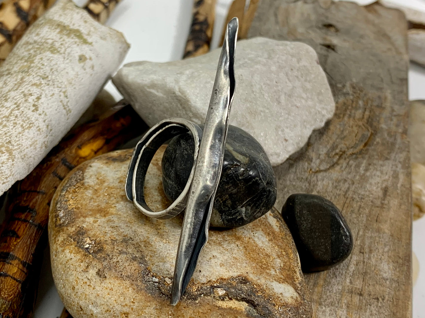 Sterling Silver Metal Formed Adjustable Pod Ring # 1