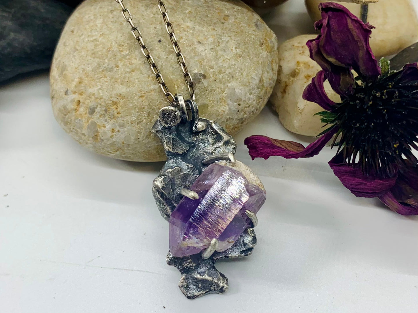 Sterling Silver  Amethyst Crystal Treasure Necklace # 7