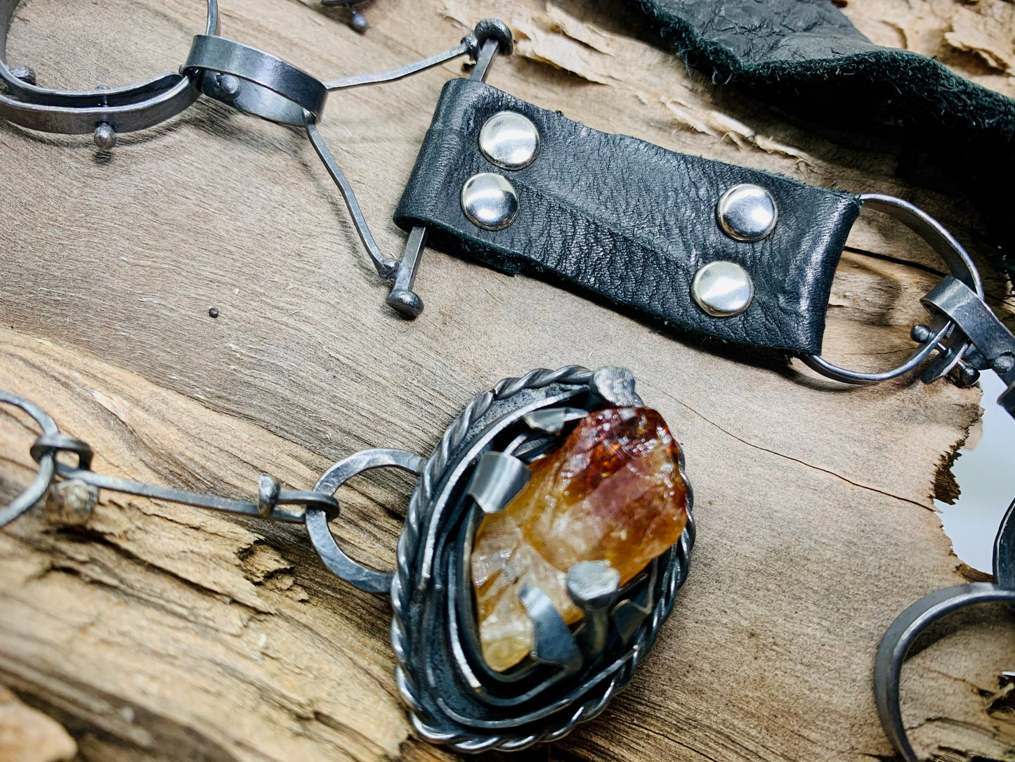 Sterling Silver Bronze Amber Raw Citrine Choker