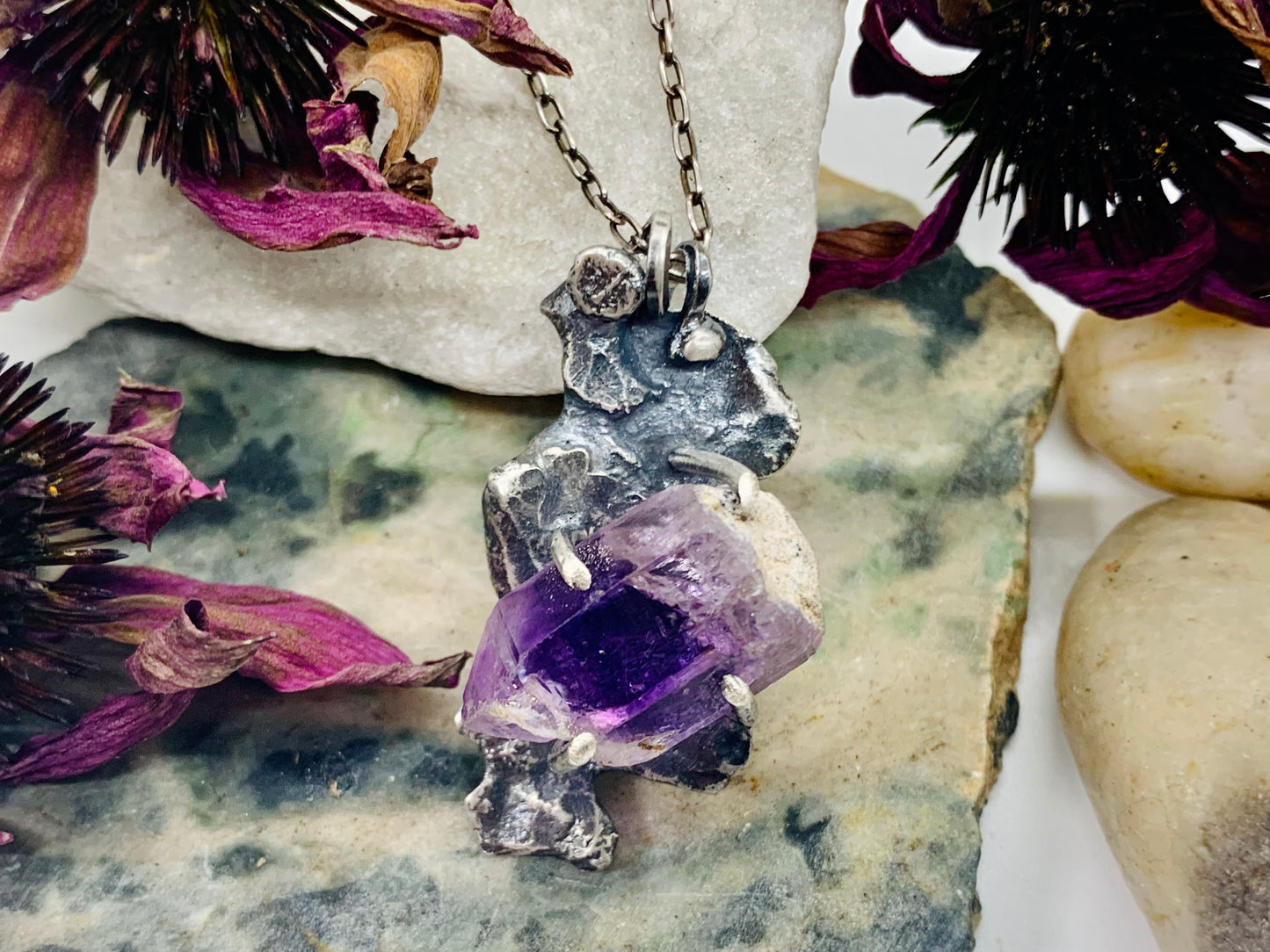 Sterling Silver  Amethyst Crystal Treasure Necklace # 7