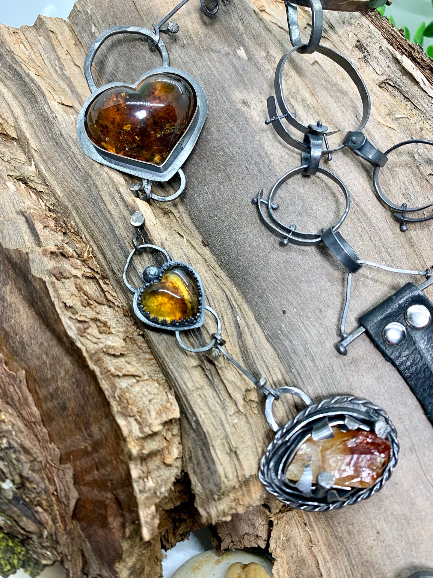 Sterling Silver Bronze Amber Raw Citrine Choker