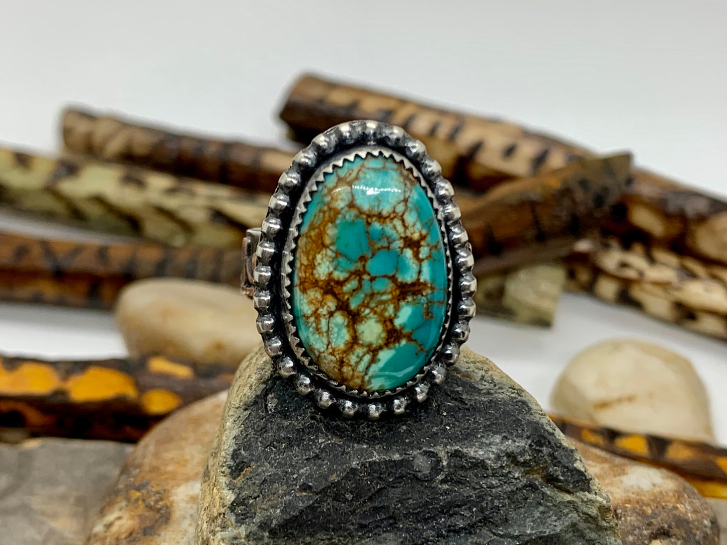 Sterling Silver Copper Hubei Turquoise Adjustable Ring (E)