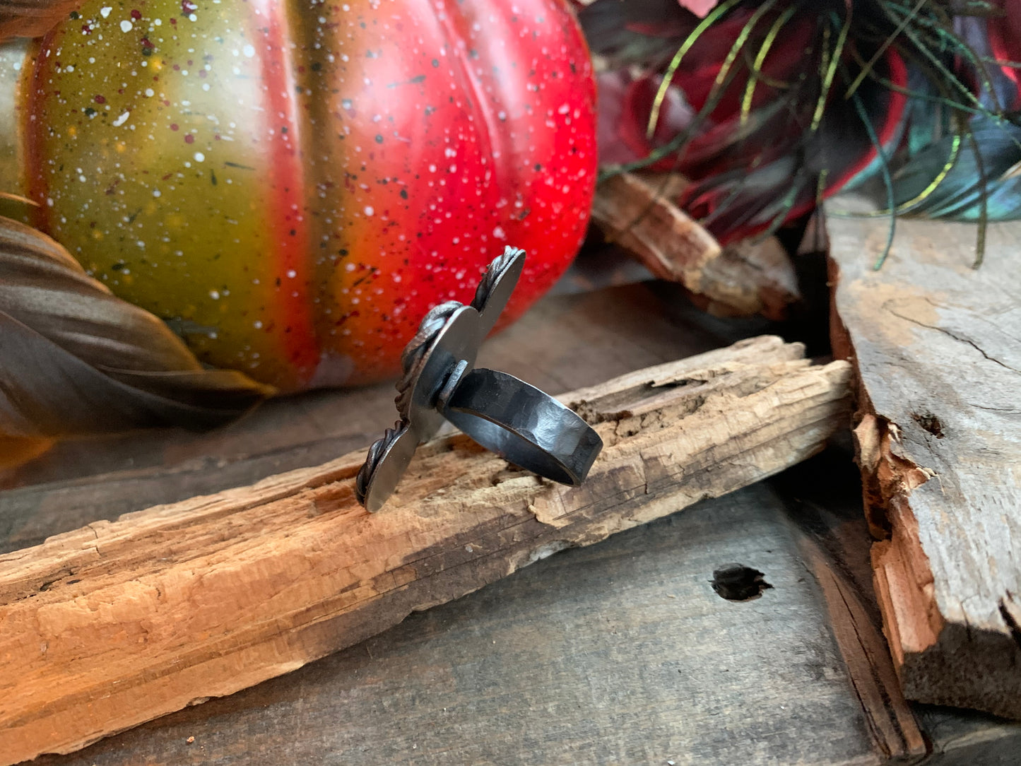 Sterling Silver Bamboo Mountain Turquoise Baltic Amber Adjustable Ring