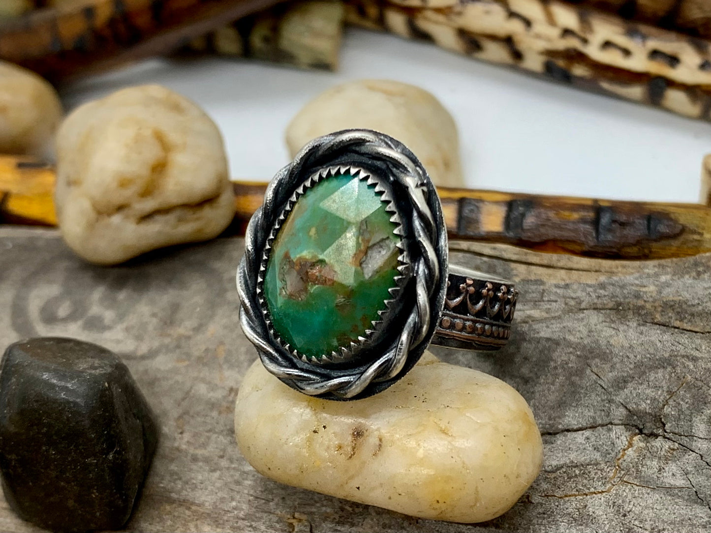 Sterling Silver Copper Hubei Turquoise Adjustable Ring (2)