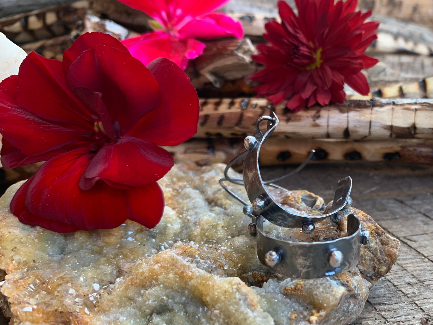 Oxidized Hand Forged Sterling Silver Ball Hoop Earrings # 4