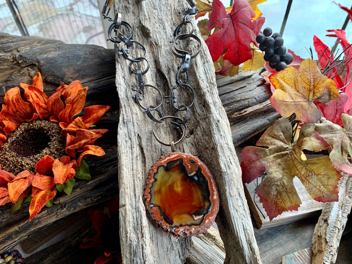 Fall Collection Autumn Agate Link Necklace