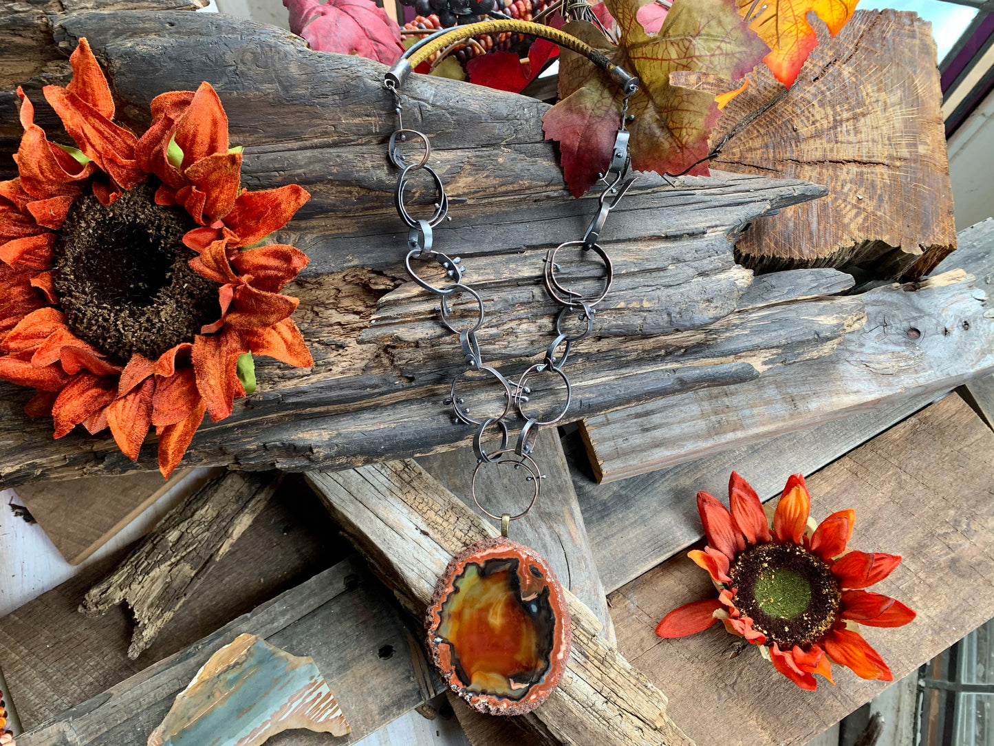 Fall Collection Autumn Agate Link Necklace