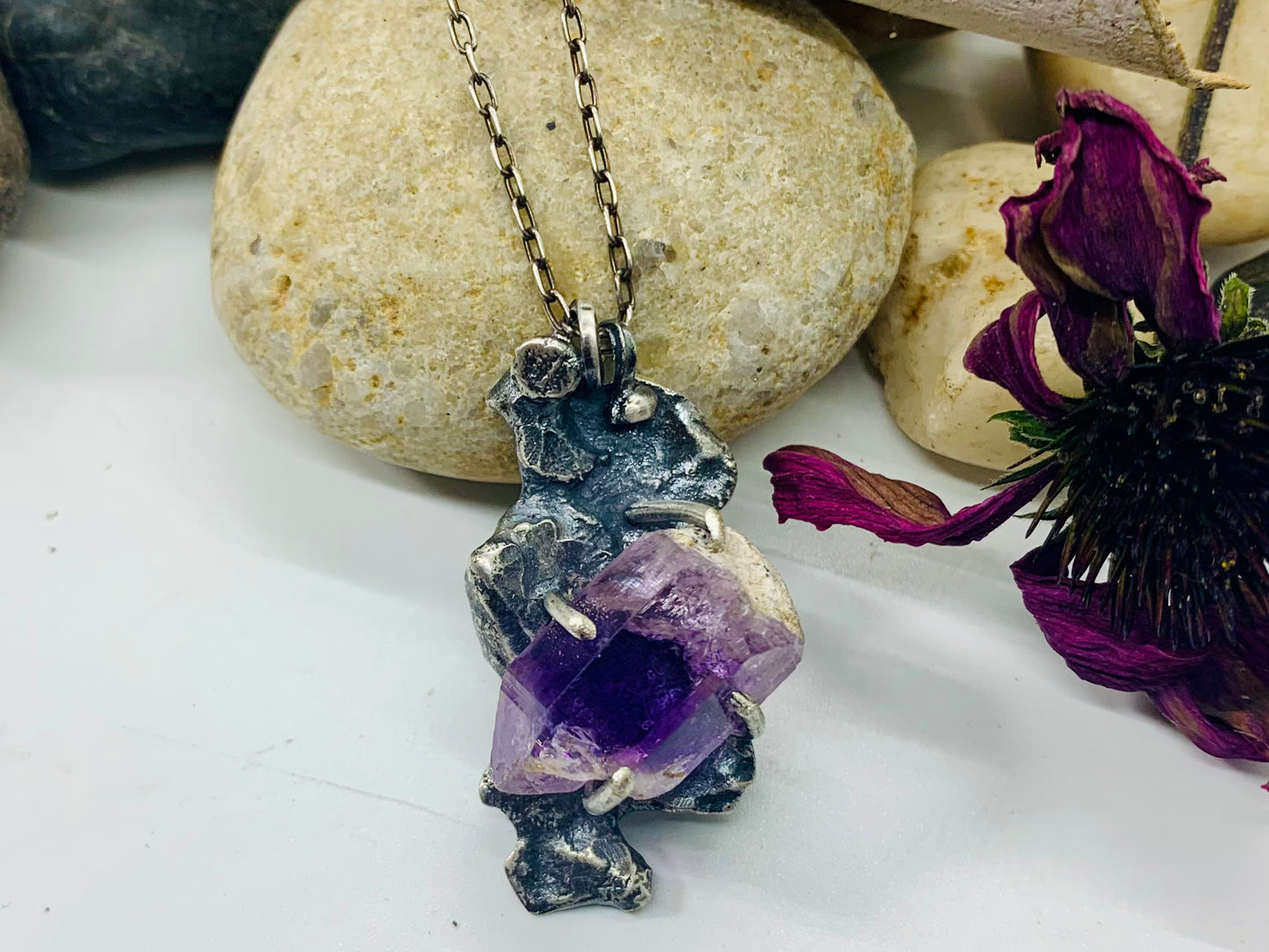 Sterling Silver  Amethyst Crystal Treasure Necklace # 7