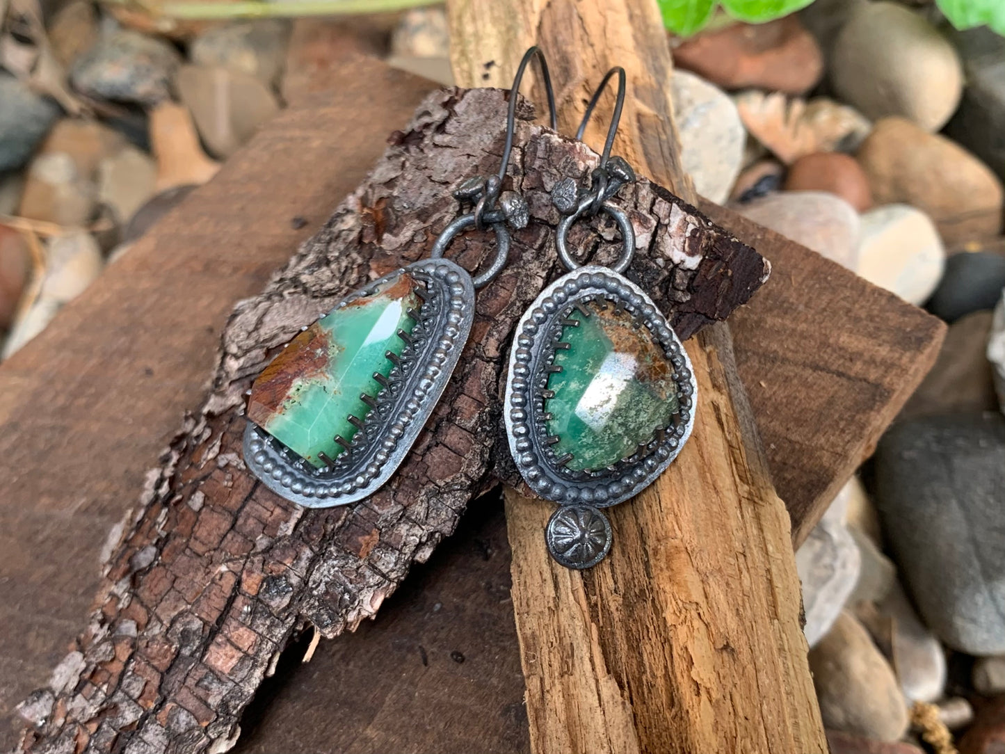 Sterling Silver & Chrysoprase Earrings