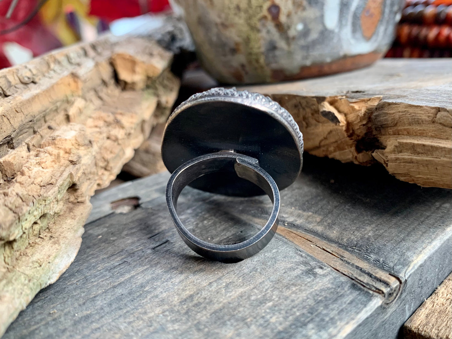 Sterling Silver Fossil Adjustable Ring