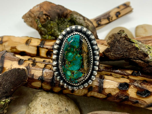 Sterling Silver  Copper Hubei Turquoise Adjustable Ring