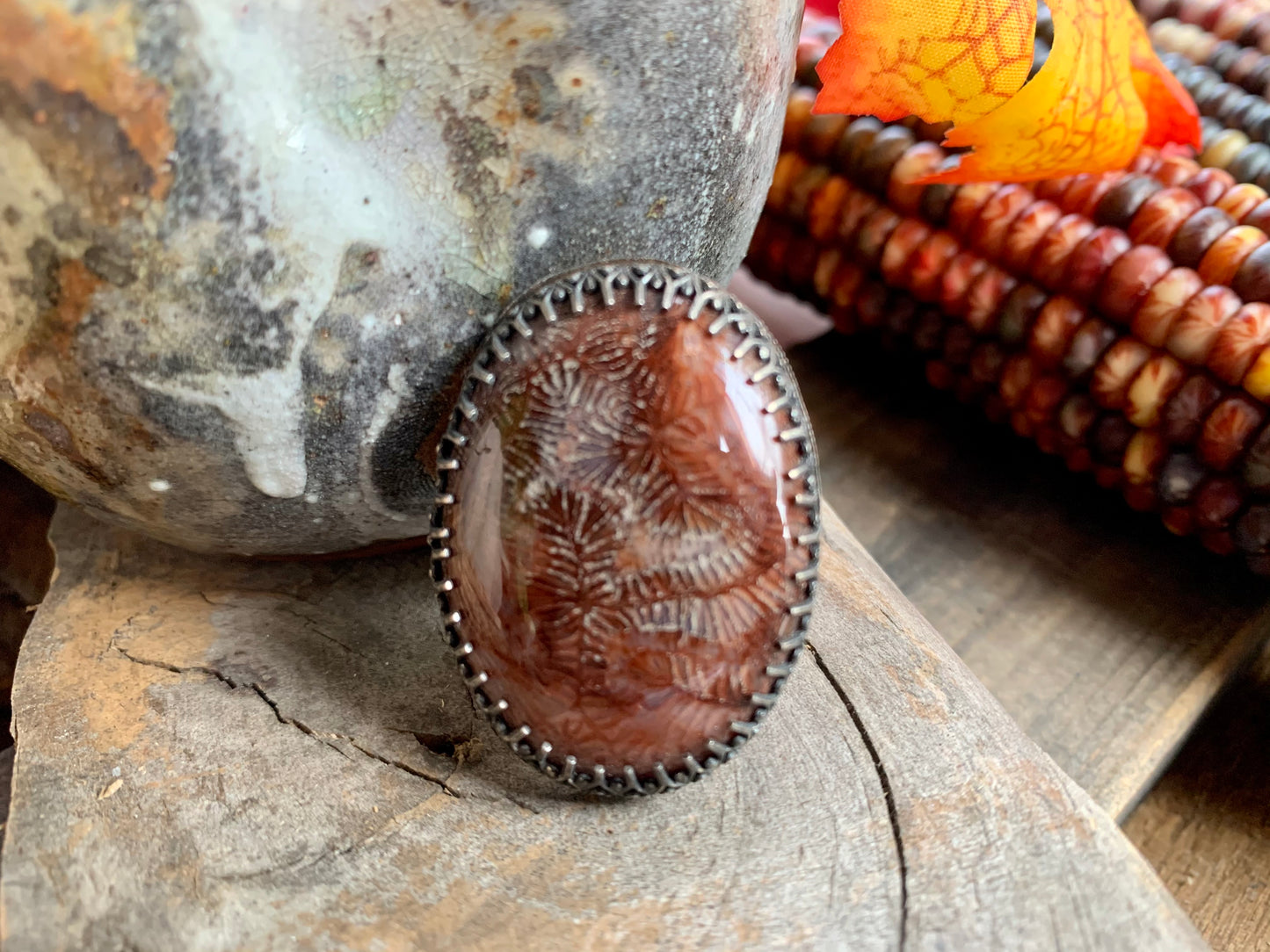 Sterling Silver Fossil Adjustable Ring