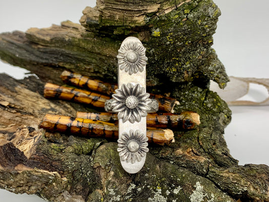 Sterling Silver Sunflower Hollow Box Form Shaker Adjustable Ring