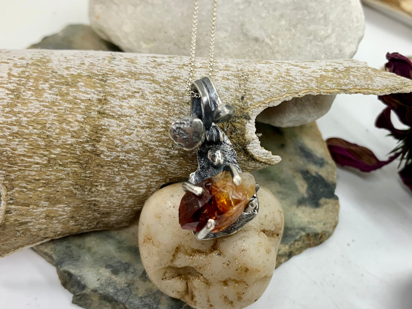 Sterling Silver Citrine Crystal Treasure Necklace # 8