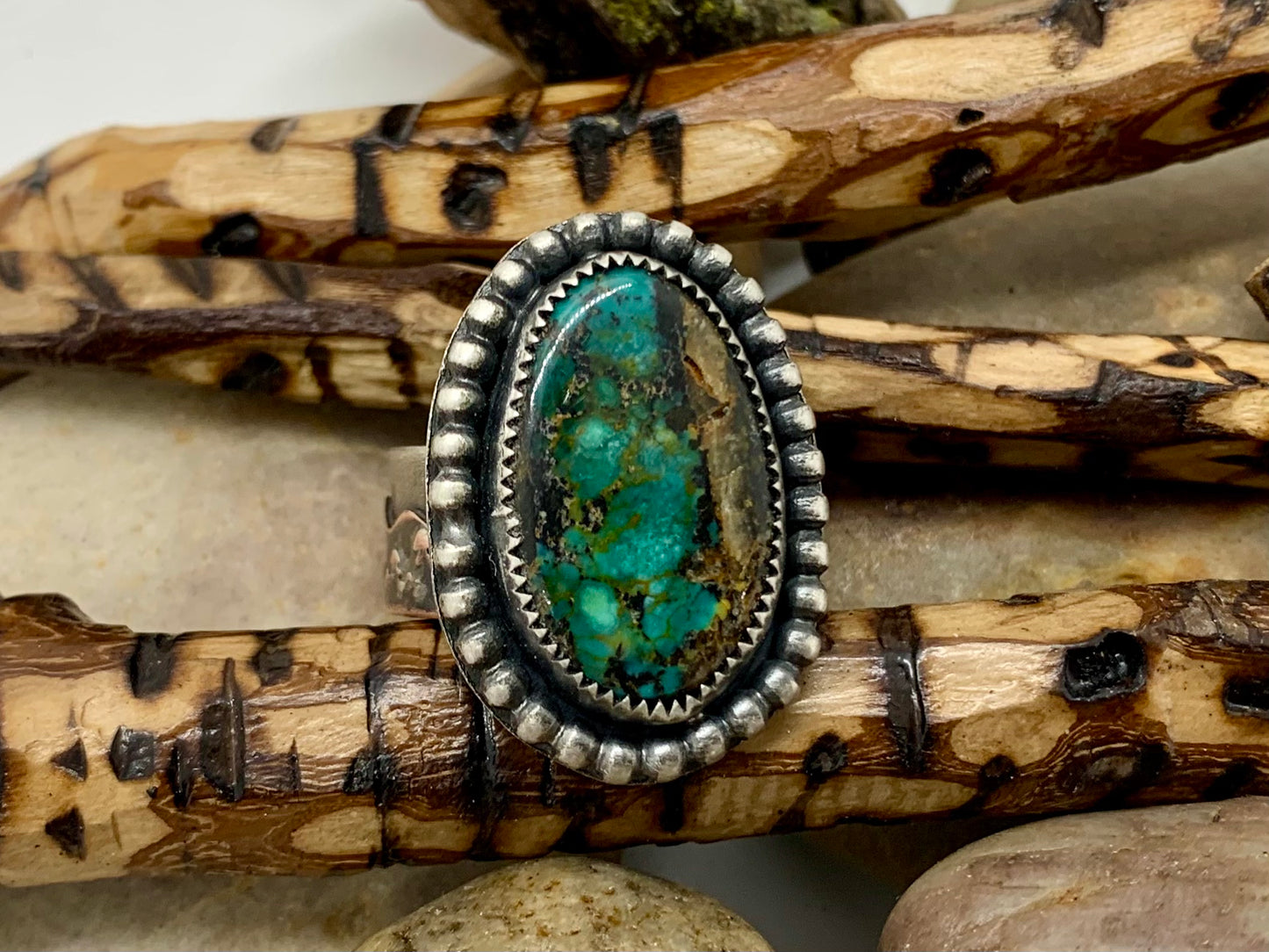 Sterling Silver  Copper Hubei Turquoise Adjustable Ring