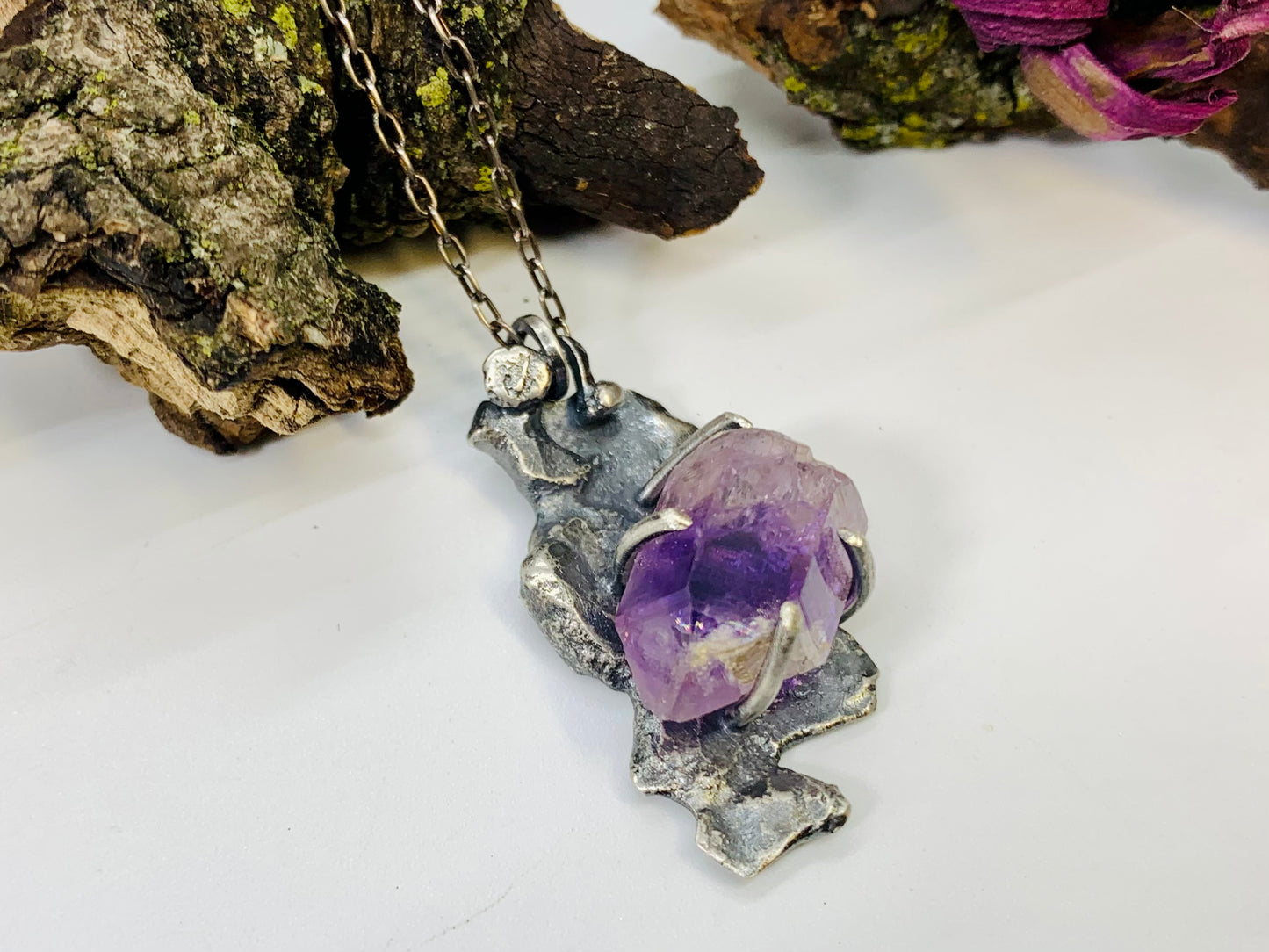 Sterling Silver  Amethyst Crystal Treasure Necklace # 7