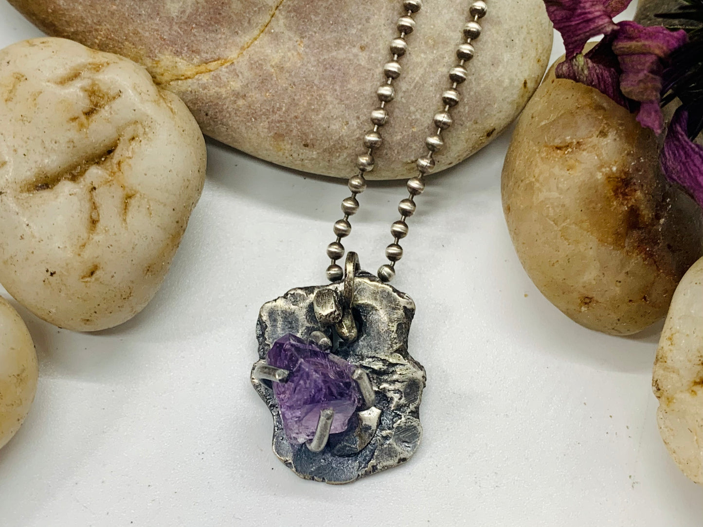 Sterling Silver Raw Amethyst Crystal Treasure Necklace # 3