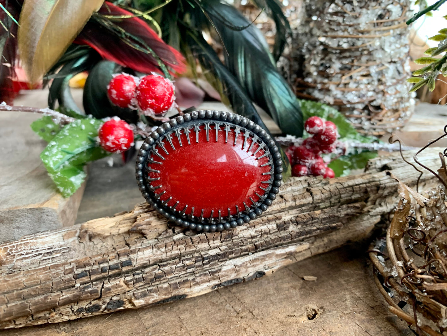 Natural Red Jasper dyed Sterling Silver Custom sized ring