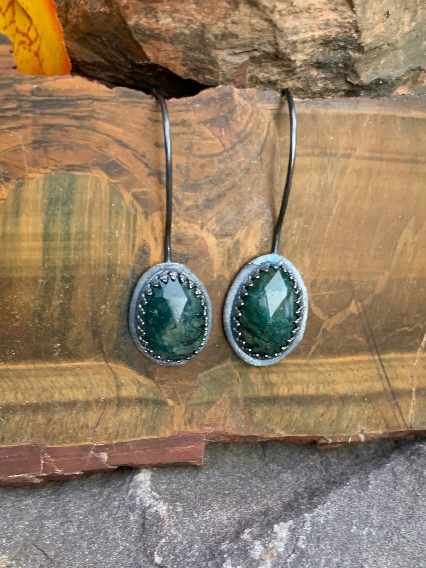 Fall Collection Sterling Silver Rose Cut Moss Agate Earrings