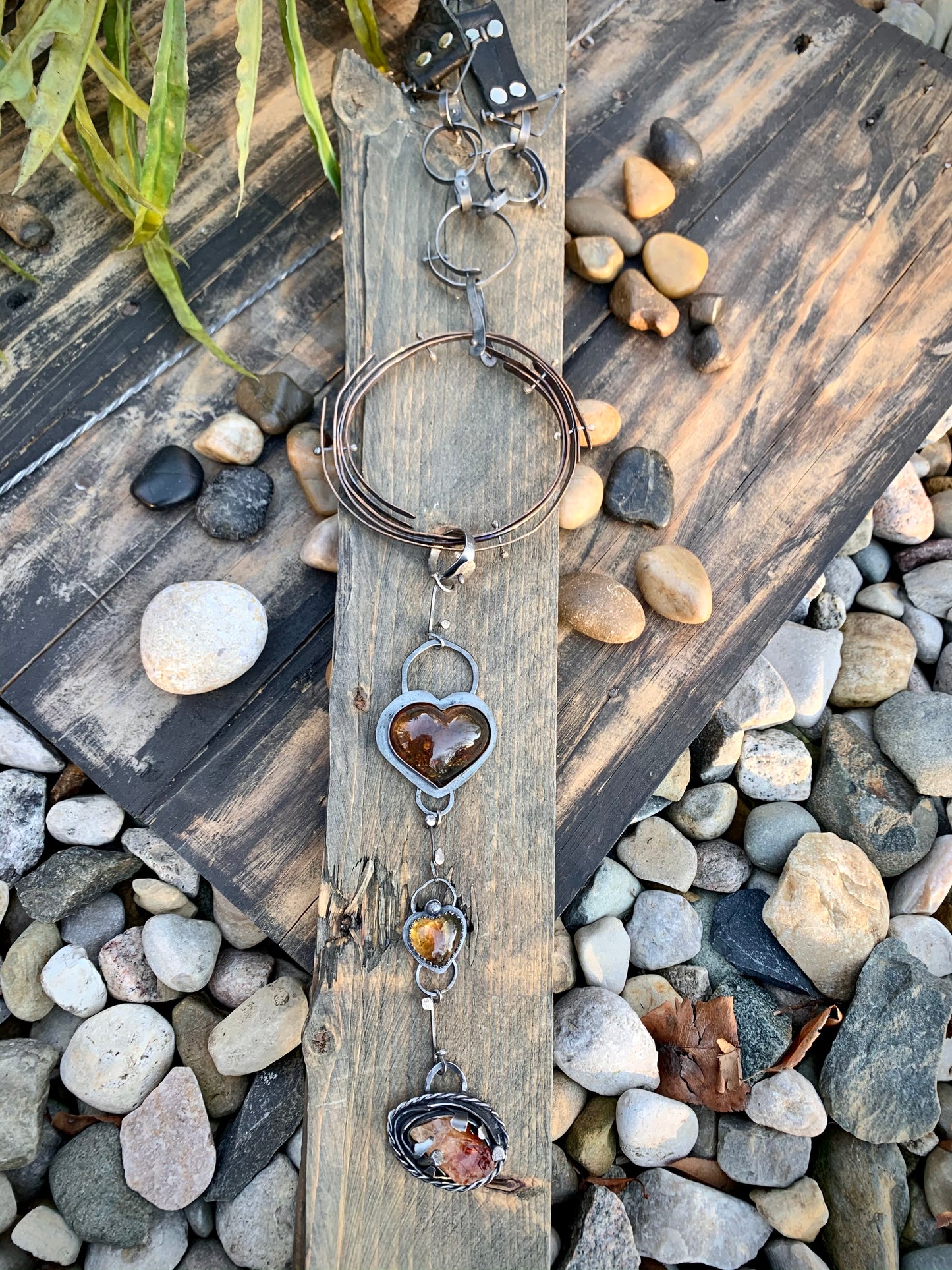 Sterling Silver Bronze Amber Raw Citrine Choker