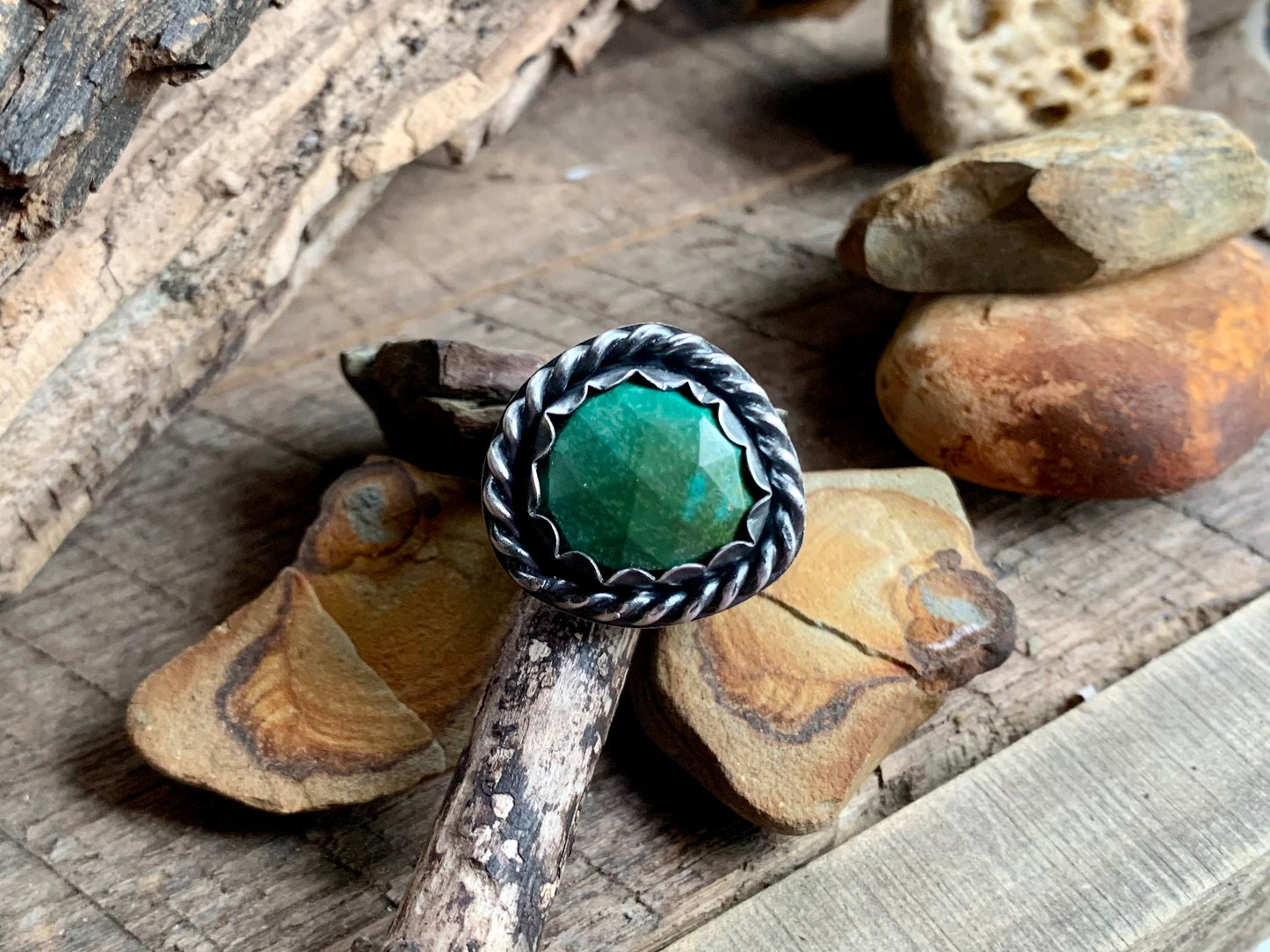 Sterling Silver Hubei Turquoise Adjustable Ring (4)